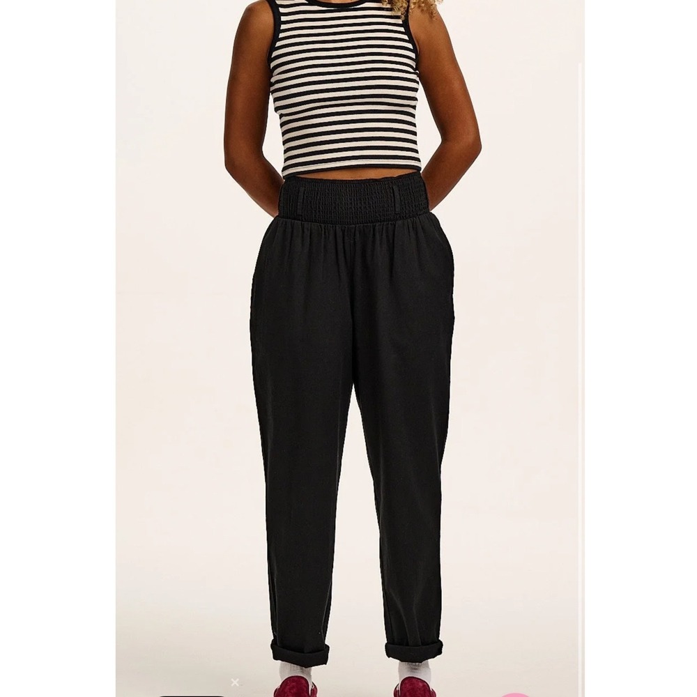 Lucy & Yak Alexa Black Organic Cotton Tapered High Waist Trousers Pants Size L/L